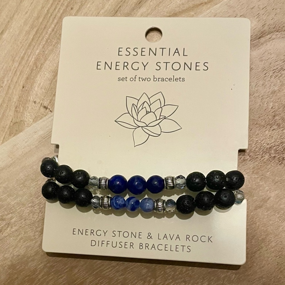 NWT essential energy stone set of two bracelets lava rock and sodalite